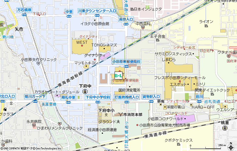 アイシティ小田原ダイナシティイースト店付近の地図